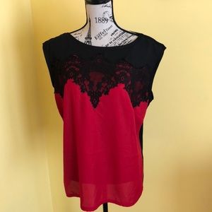 Red & Black Lace Sleeveless Worthington Blouse